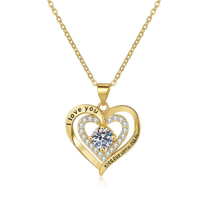 Buycenter Women's Heart-Shaped Birthstone Necklace - Double Weight with Diamond - Buy Center