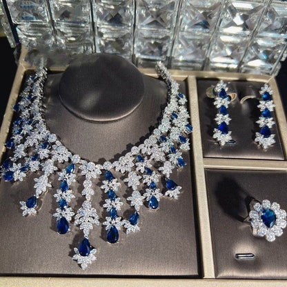 Buy Center Blue Rhinestone Jewelry Set - Necklace, Earrings, Bracelet, Ring - Buy Center