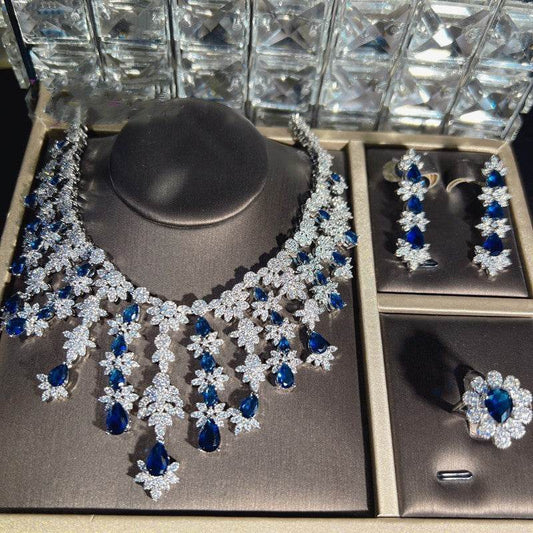Buy Center Blue Rhinestone Jewelry Set - Necklace, Earrings, Bracelet, Ring - Buy Center