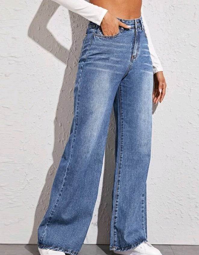 Catsuo High Waist Wide Leg Jeans for Women - Trendy Loose Fit Blue Pants - Buy Center