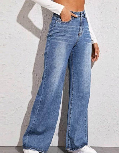 Catsuo High Waist Wide Leg Jeans for Women - Trendy Loose Fit Blue Pants - Buy Center