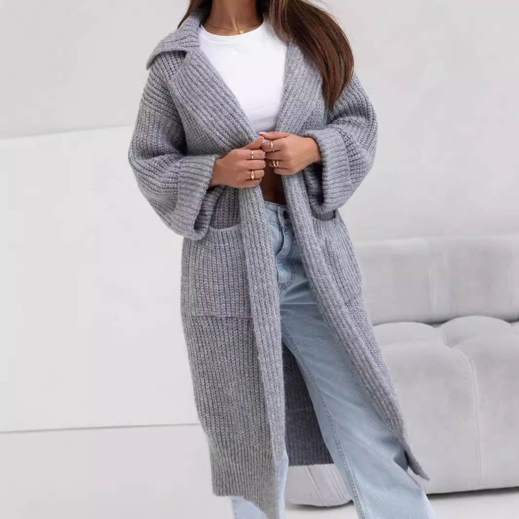 Buycenter Women's Mid-Length Knitted Cardigan - Padded, Pocket Style - Buy Center