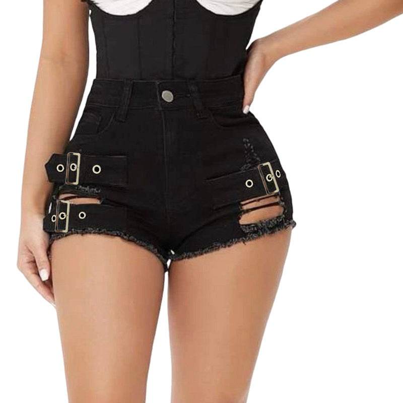 High Waist Ripped Stretch Casual Pants - Women’s Stylish Denim Shorts - Buy Center