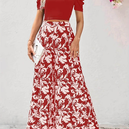 Women's Short Sleeve Top & Floral Pants Set - Elegant Spring Style - Buy Center