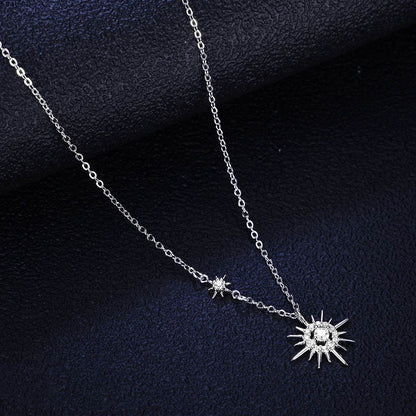 Buycenter 925 Silver Moissanite Star Moon Necklace - Korean Style Jewelry - Buy Center