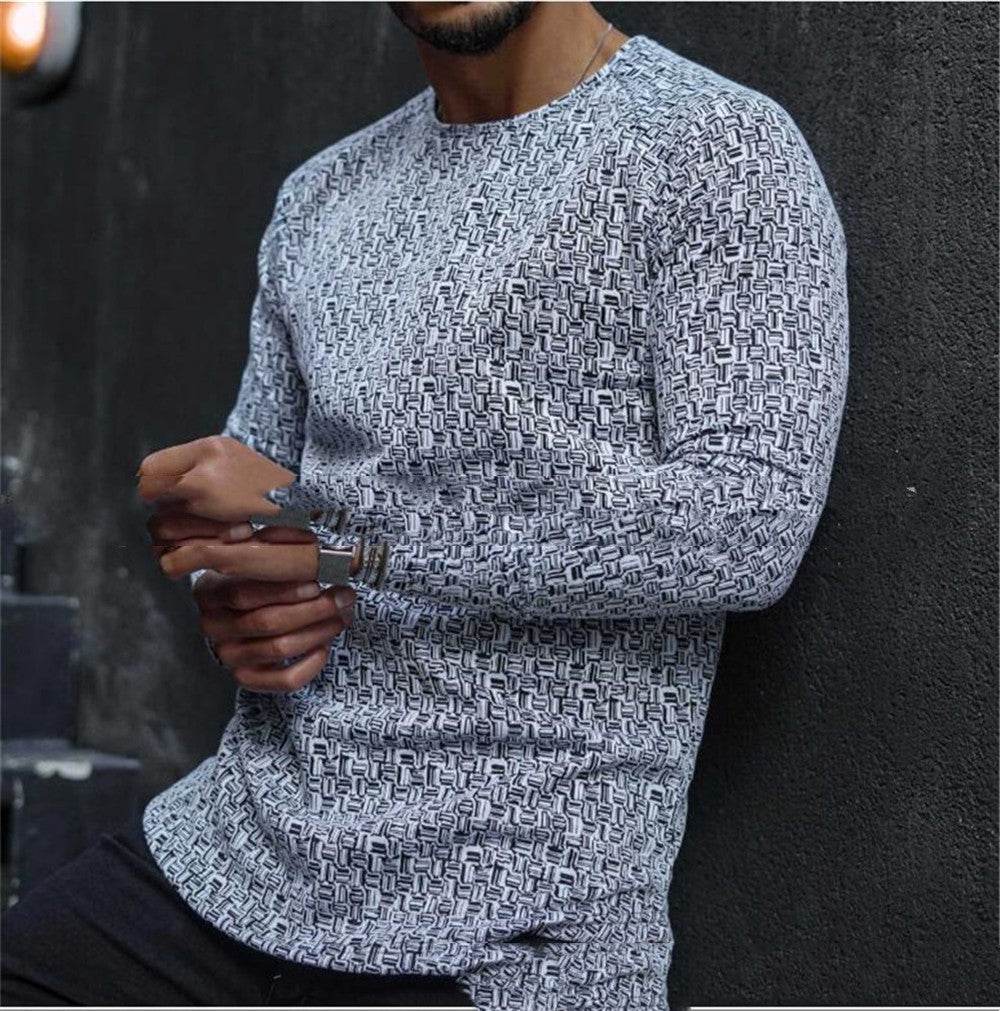 Buycenter Men's Striped Round Neck Shirt - Cotton Blend, Long Sleeve - Buy Center