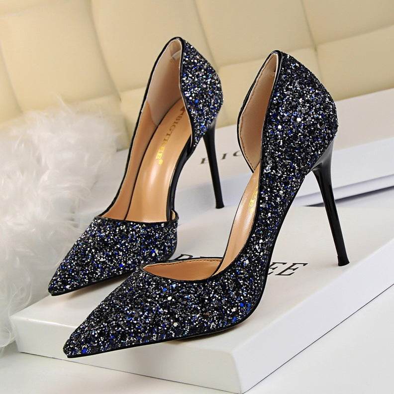 Skinny Women’s Stiletto Heel Pumps - Sequined Pointed Shoes in Colors - Buy Center