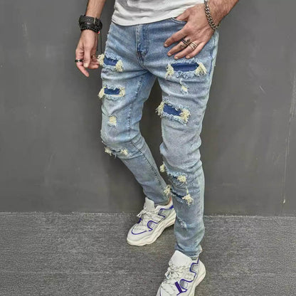 Men's Skinny Stretch Jeans - High Quality Mid Waist Trousers, Blue - Buy Center