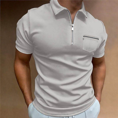 Buycenter Summer Men's Solid Color Lapel T-shirt - Pocket Short Sleeve - Buy Center
