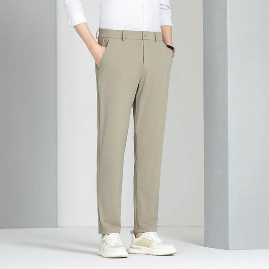 Casual Ice Silk Elastic Pants for Men - Stylish Mid-Waist Trousers - Buy Center