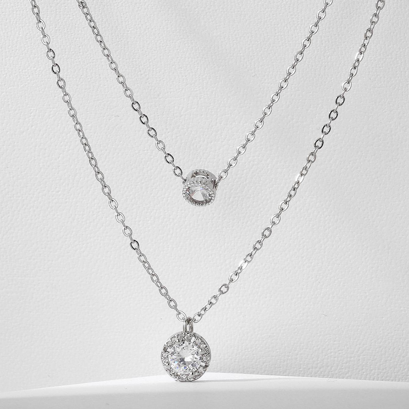 Double-Layered Zircon Pendant Necklace - Elegant Women's Jewelry Gift - Buy Center