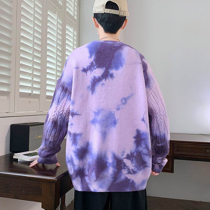 Men's Casual Long Sleeve Sweater in Blue, White, and Purple - Stylish Comfort - Buy Center