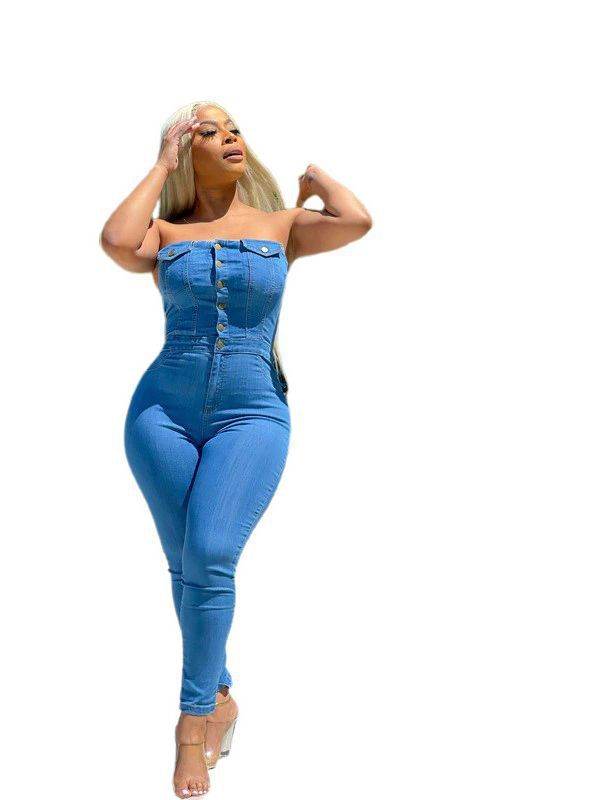 Buycenter Off-Shoulder Denim Jumpsuit - Slim Fit, Stylish & Comfortable - Buy Center