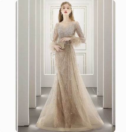 Buycenter Diamond-Encrusted Evening Dress - Stylish U-Neck Design - Buy Center