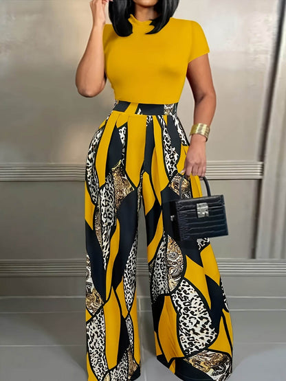 Elegant Two-Piece Set: Fitted T-Shirt & Loose Trousers for Summer - Buy Center