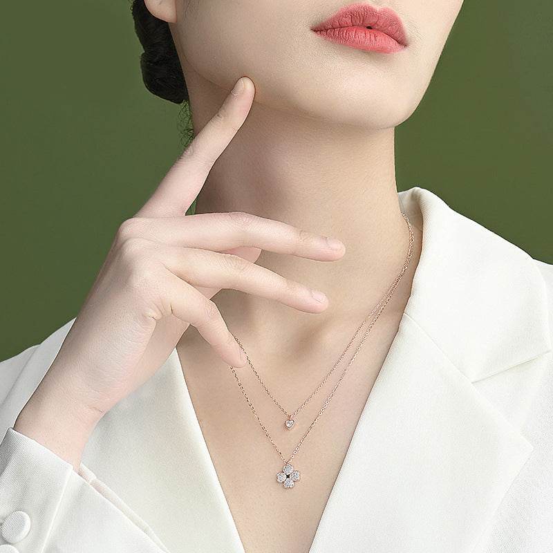 Buycenter Women's Sterling Silver Gold Clover Clavicle Chain Necklace - Buy Center