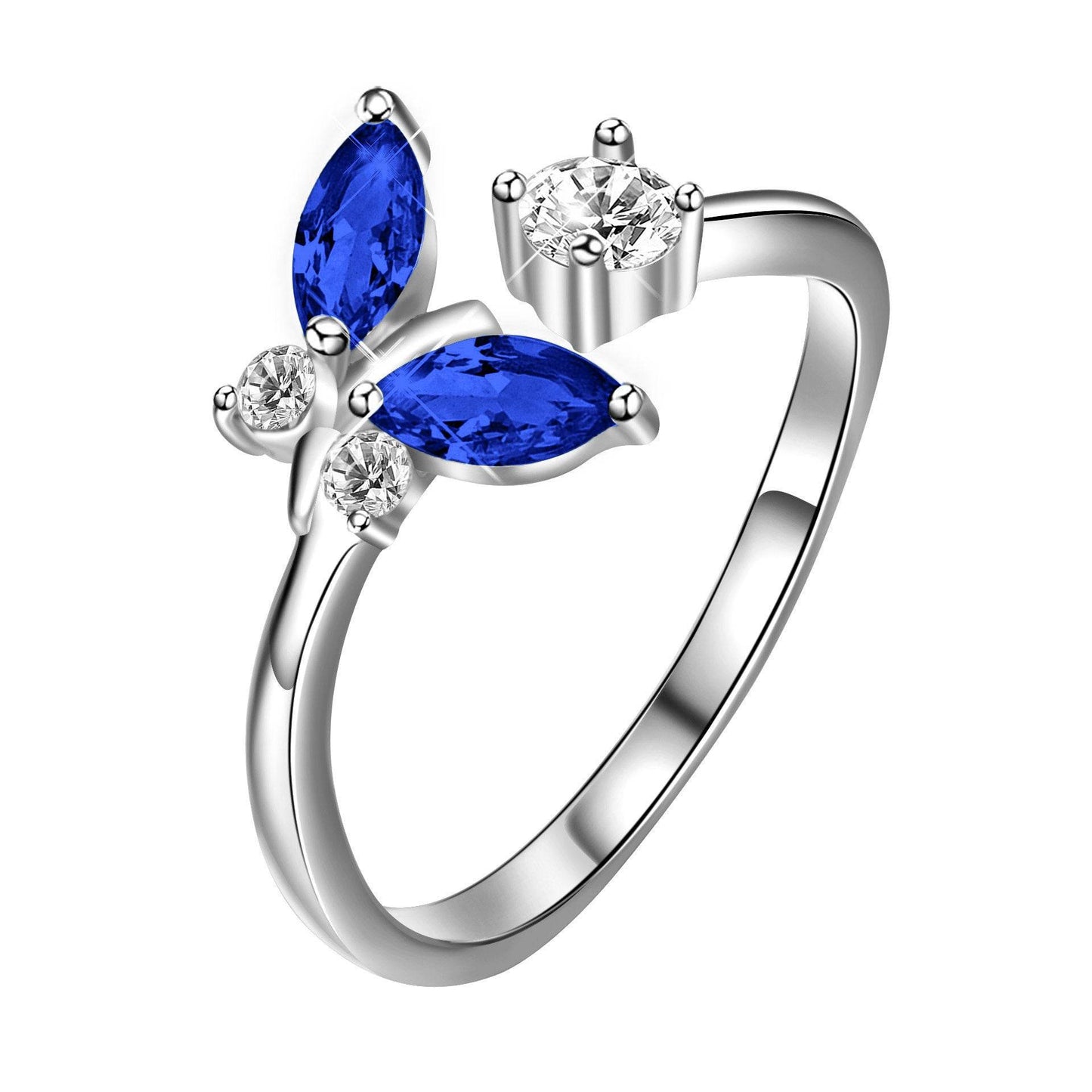 925 Sterling Silver Butterfly Ring - Sapphire Blue Crystal Elegance - Buy Center