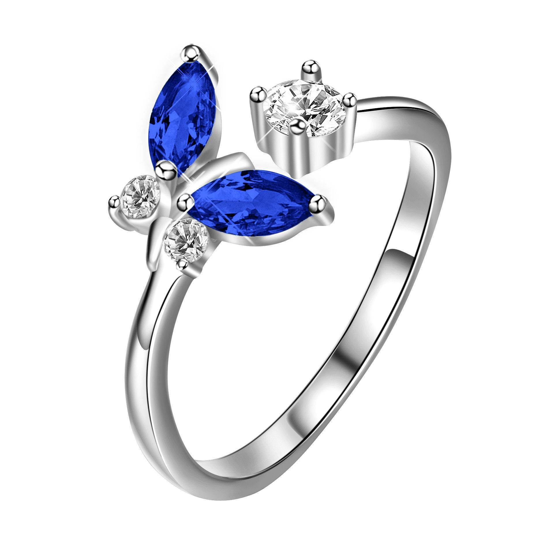 925 Sterling Silver Butterfly Ring - Sapphire Blue Crystal Elegance - Buy Center