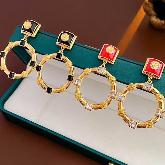 Vintage Silver Stud Earrings - Rhinestone Circle Design for Women - Buy Center