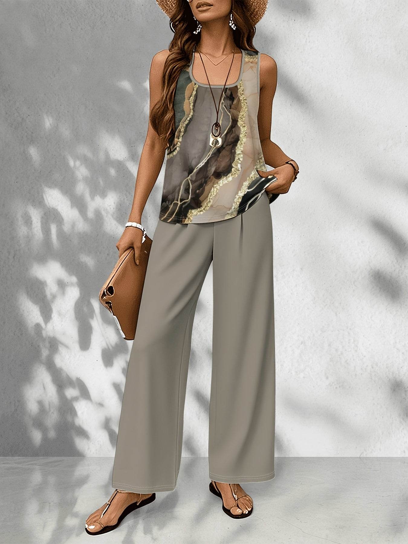 Women's Casual Floral Print Top & Wide-Leg Pants Set - Summer Ready - Buy Center