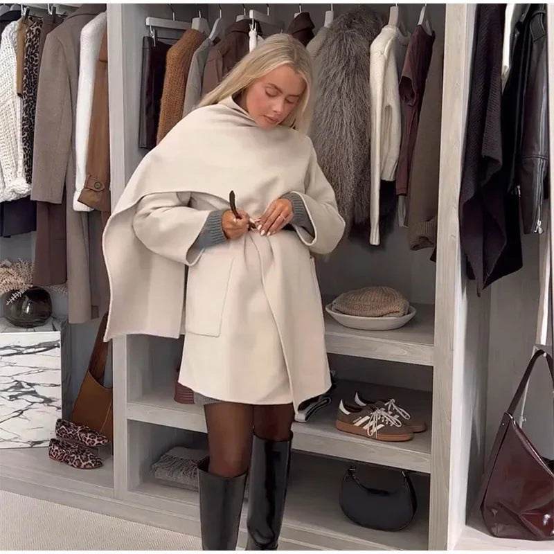 Women's Milky White Woolen Coat - Stylish & Comfortable Basic Jacket - Buy Center