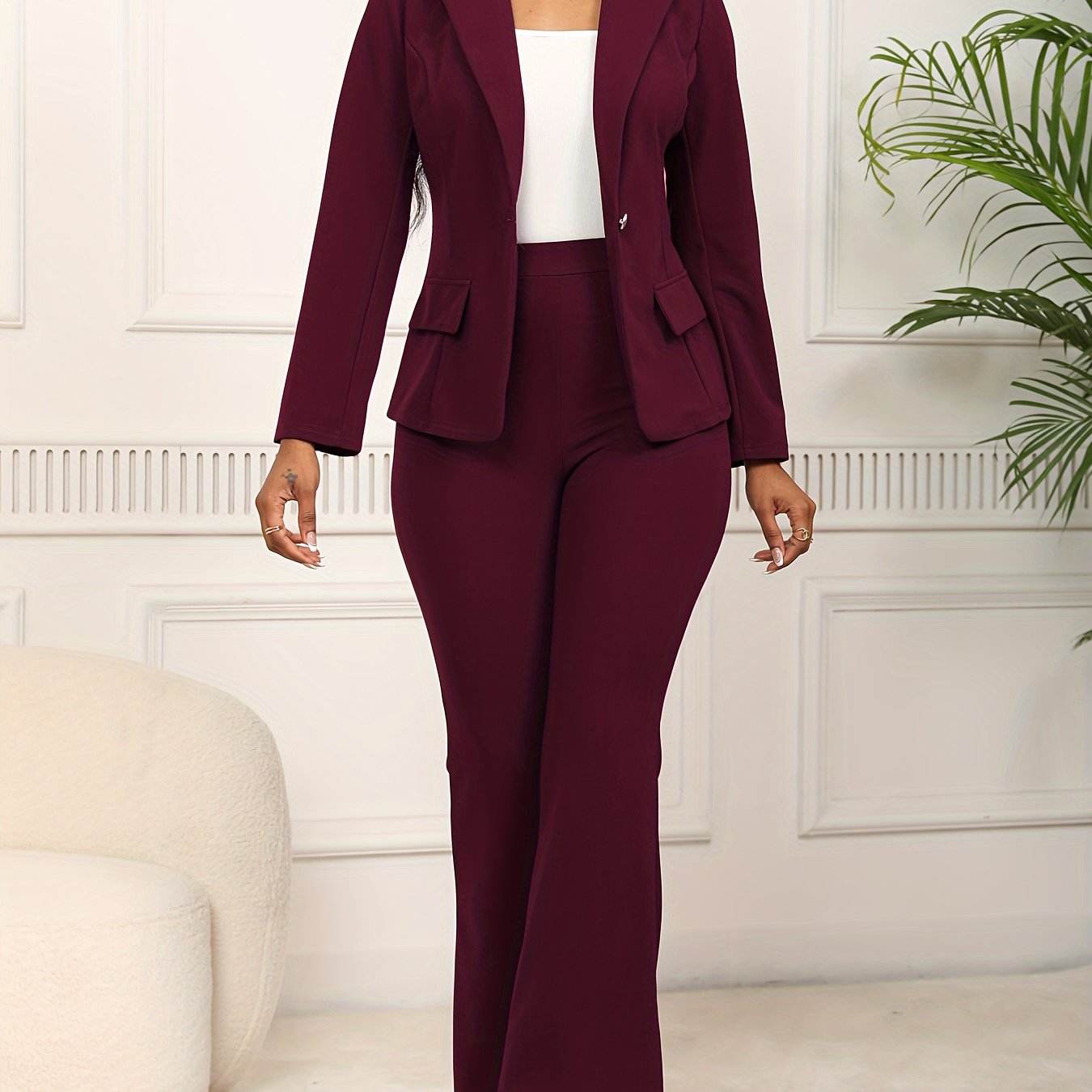 Elegant Chic Women's Work Suit Set - Long Sleeve Blazer & Pants - Buy Center