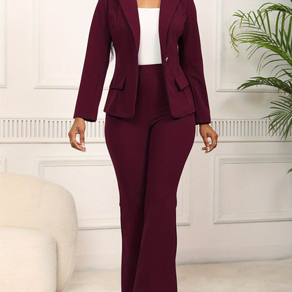 Elegant Chic Women's Work Suit Set - Long Sleeve Blazer & Pants - Buy Center