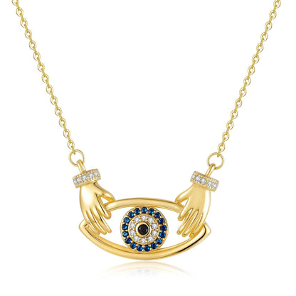Buy Center Women's Hug Pendant Necklace - Stylish Geometry in White & Yellow Gold - Buy Center