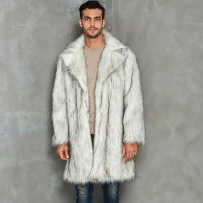 Men's Tailored Faux Fur Coat - Trendy Black & White Wool Blend 2025 - Buy Center