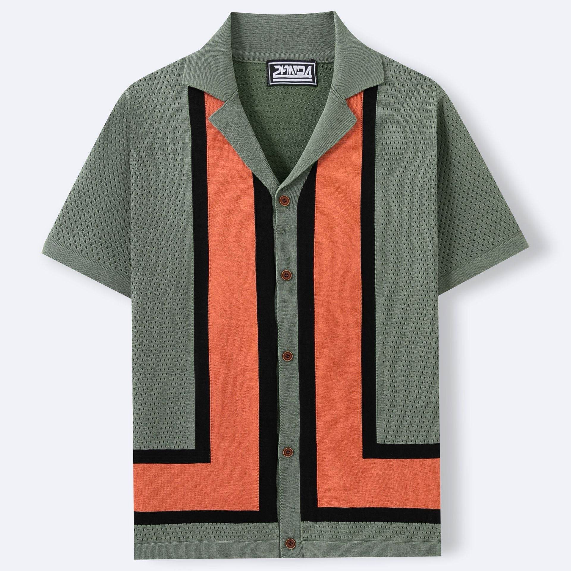 Men's Summer Striped Contrast Knitwear Top - Dark Blue, Army Green, Orange - Buy Center