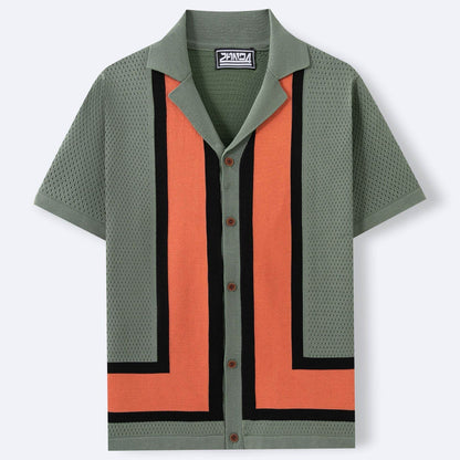 Men's Summer Striped Contrast Knitwear Top - Dark Blue, Army Green, Orange - Buy Center