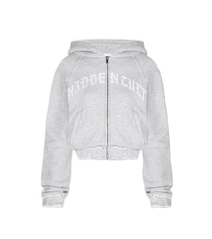 Buycenter Casual Cropped Hoodie Trousers Suit - Light Gray Street Style - Buy Center