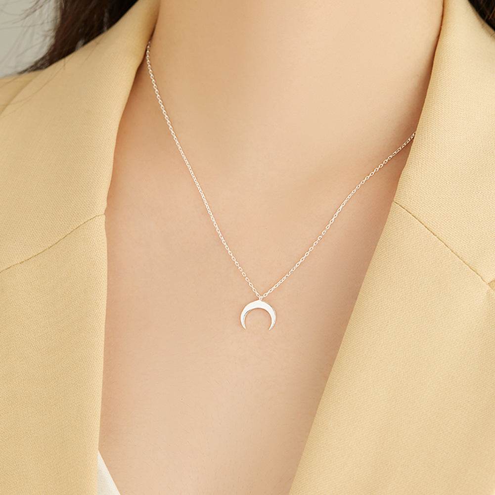 Simple Moon Pendant Necklace - 925 Sterling Silver Clavicle Chain for Women - Buy Center