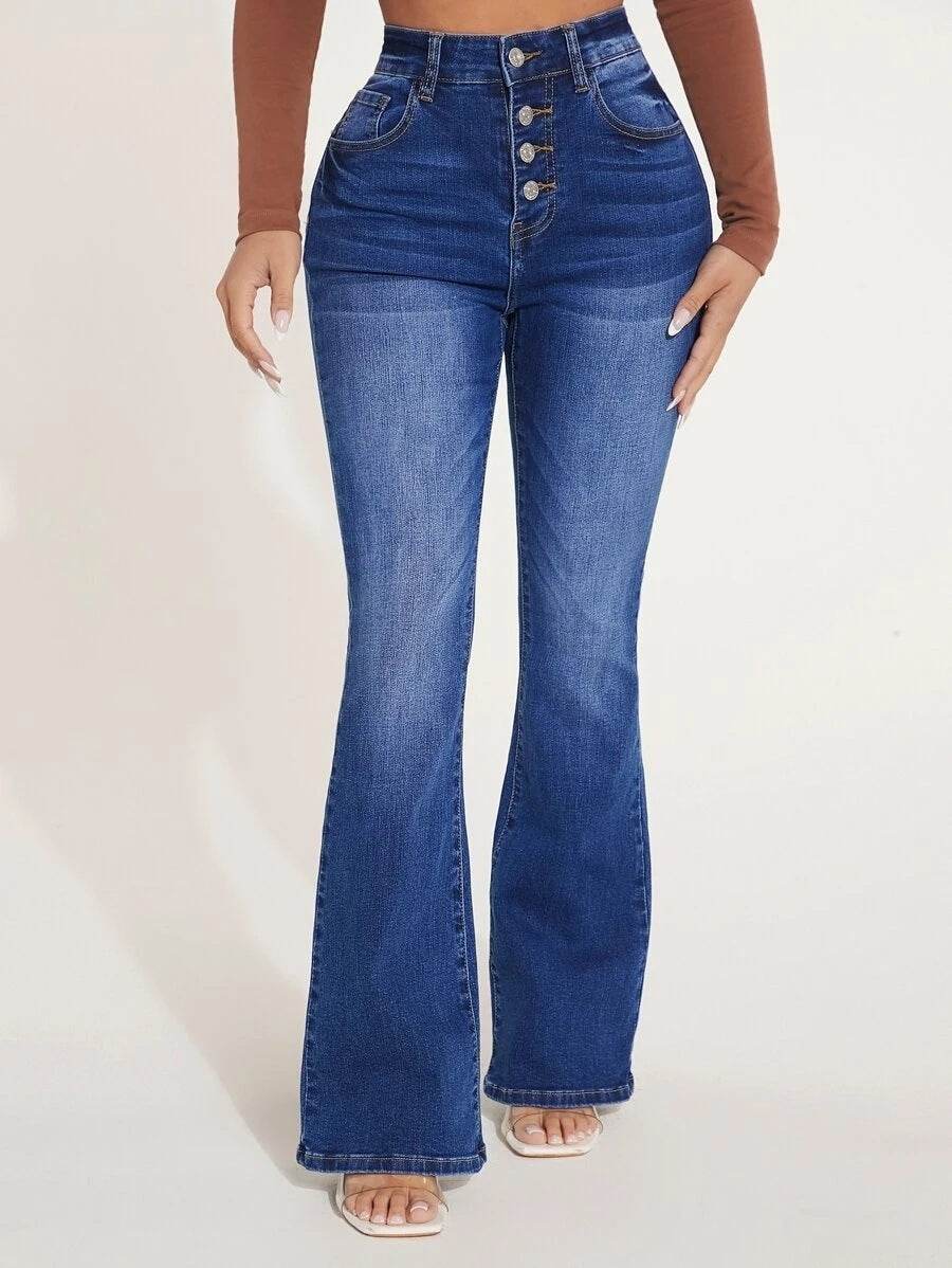 High Waist Stretch Skinny Jeans - Dark Blue Women's Premium Denim - Buy Center