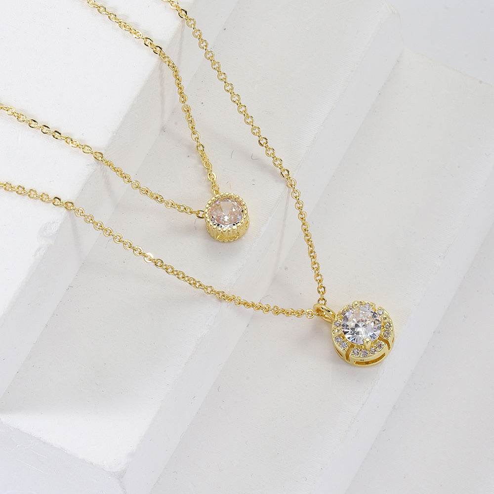 Double-Layered Zircon Pendant Necklace - Elegant Women's Jewelry Gift - Buy Center