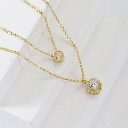 Double-Layered Zircon Pendant Necklace - Elegant Women's Jewelry Gift - Buy Center