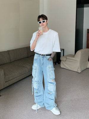 Men's Loose Straight Leg Heavy Industry Jeans - Multi-Pocket, Blue - Buy Center