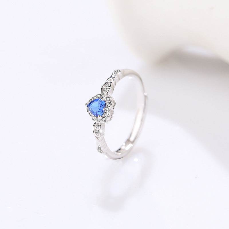 Buycenter S925 Sterling Silver Blue Zircon Heart Ring - Adjustable Design - Buy Center
