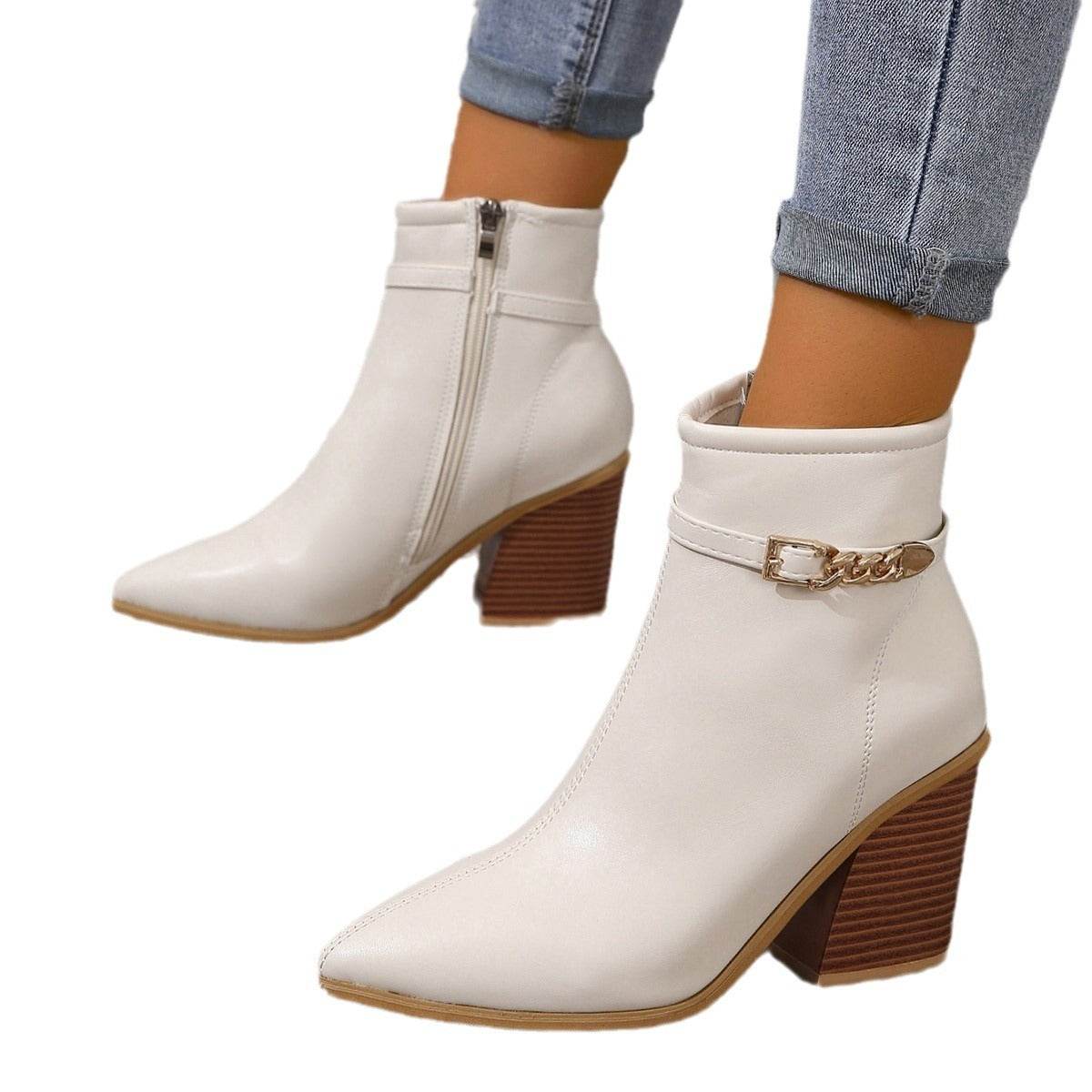 Women's Plus Size Chunky Heel Martin Boots - Side Zipper & Pointed Toe - Buy Center