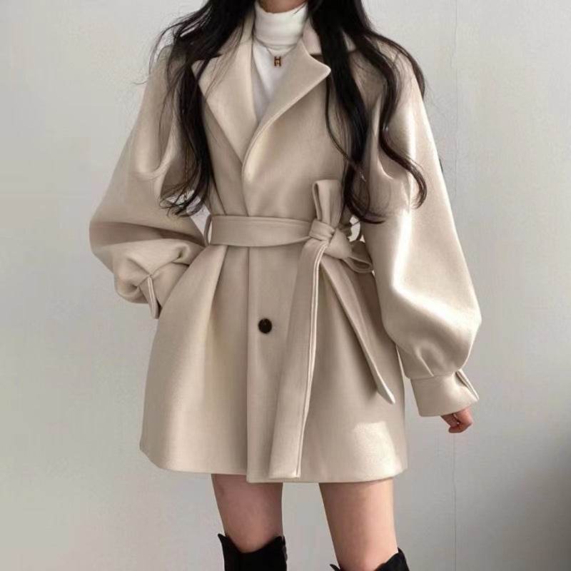 Hepburn Style Women's Woolen Coat - Slim Fit, Solid Color Elegance - Buy Center
