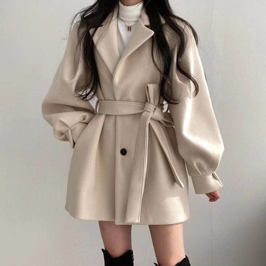 Hepburn Style Women's Woolen Coat - Slim Fit, Solid Color Elegance - Buy Center