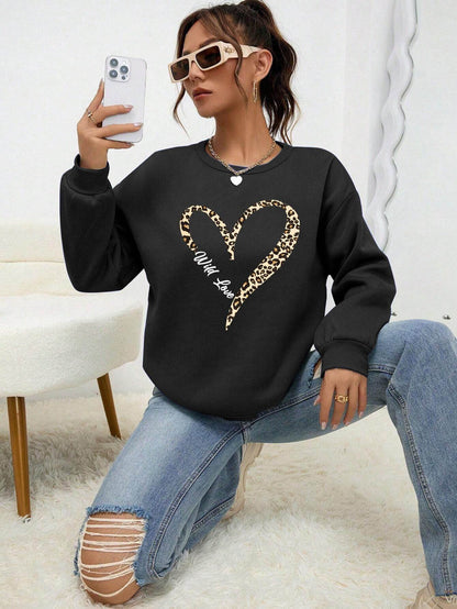 Leopard Wild Heart Pattern Sweatshirt Set - Trendy Pullover for Women - Buy Center