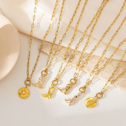 Fashion Boots Gold Pendant Necklace - Pentagram & Cowboy Hat Design - Buy Center