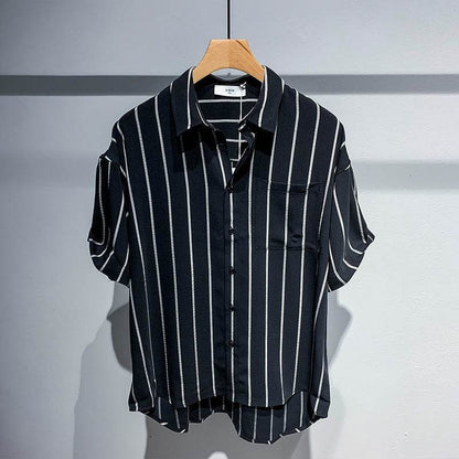 Men's Striped Short-Sleeved Shirt - Comfortable Black & Brown Style 2025 - Buy Center