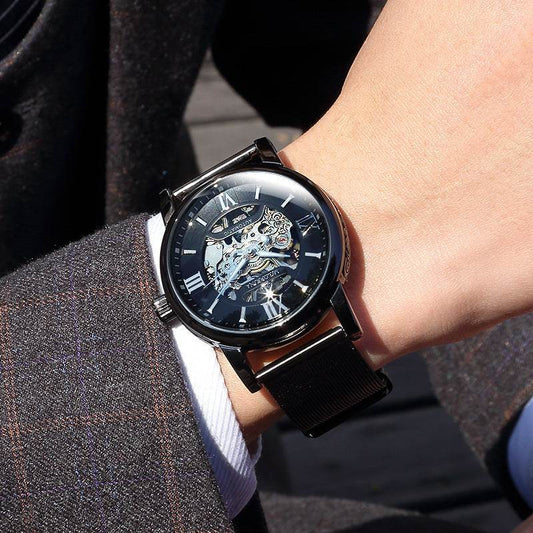 Automatic Mechanical Men's Watch - Luminous Display & Woven Mesh Belt - Buy Center
