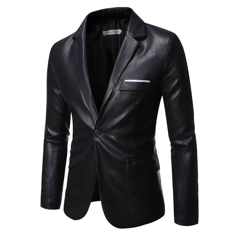 Men's Plus Size PU Leather Jacket - Modern One Button Business Style - Buy Center