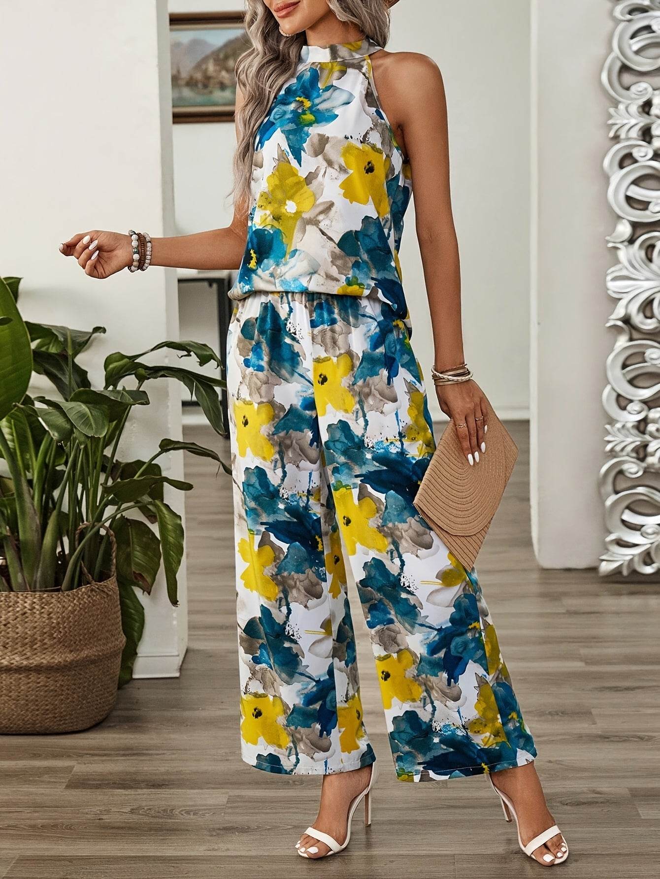 Women's Floral Print Sleeveless Top & Pants Set - Casual Summer Style - Buy Center