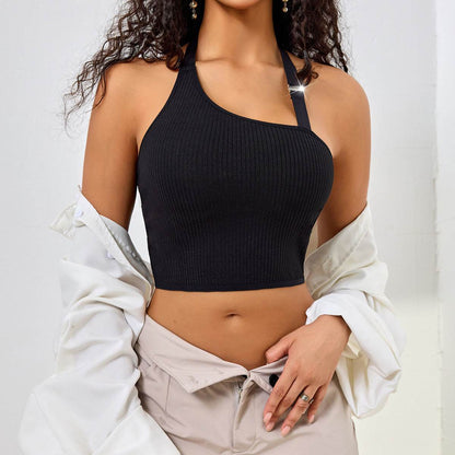 Buycenter Low Cut One Shoulder Halterneck Vest - Sleek Sleeveless Design - Buy Center