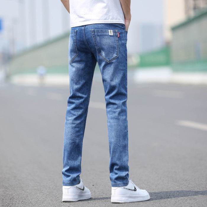Men's Slim Straight Denim Trousers - Comfortable Stretch Fit for Spring/Summer - Buy Center