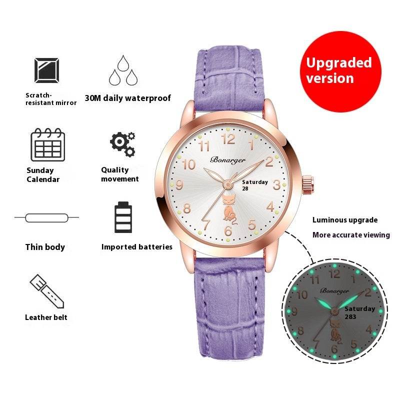 Buycenter Women's Luminous Quartz Watch - Stylish Waterproof Belt Options - Buy Center